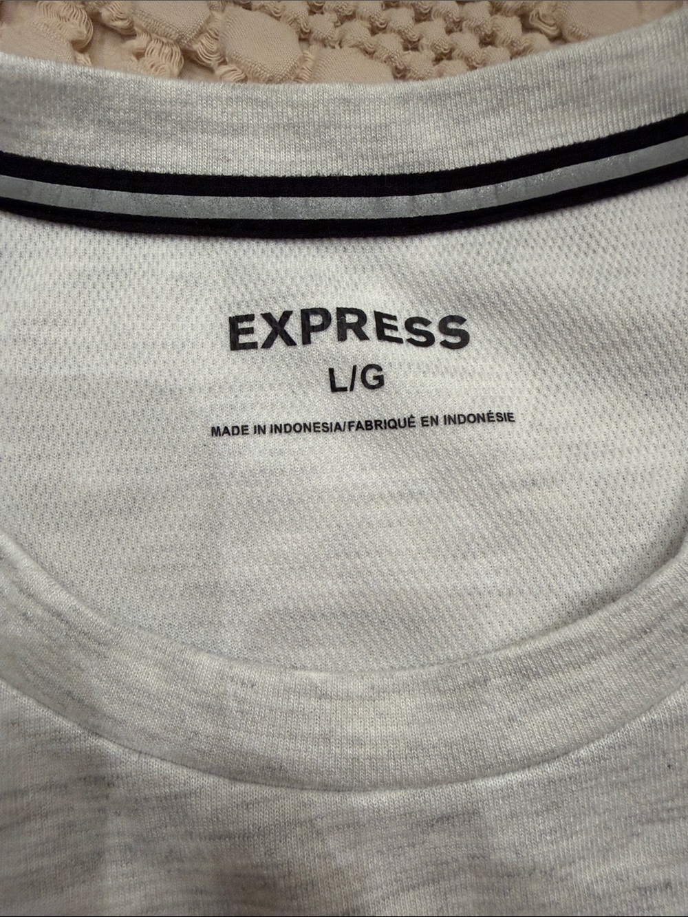 Express Light Gray Long Sleeve Crew with Black Chest Stripe size L - Picture 3 of 5
